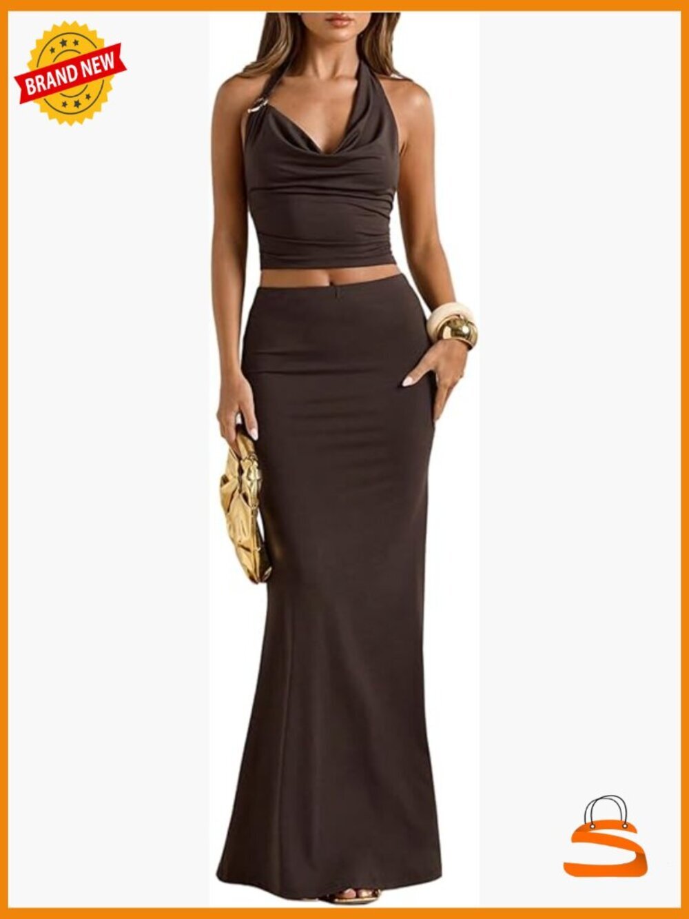 Two Piece Skirt Set Halter Top Maxi Skirt Going Out Outfit